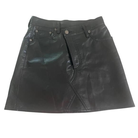AGOLDE Black Criss Cross Recycled Leather Mini Skirt in Detox - Size 25/XS - Picture 2 of 16